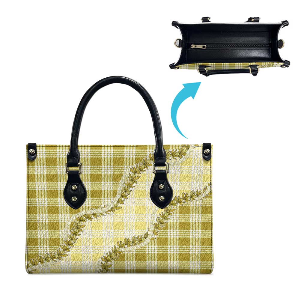 Yellow Hawaii Palaka Leather Bag Hawaiian Pikake Lei LT05 - Polynesian Pride