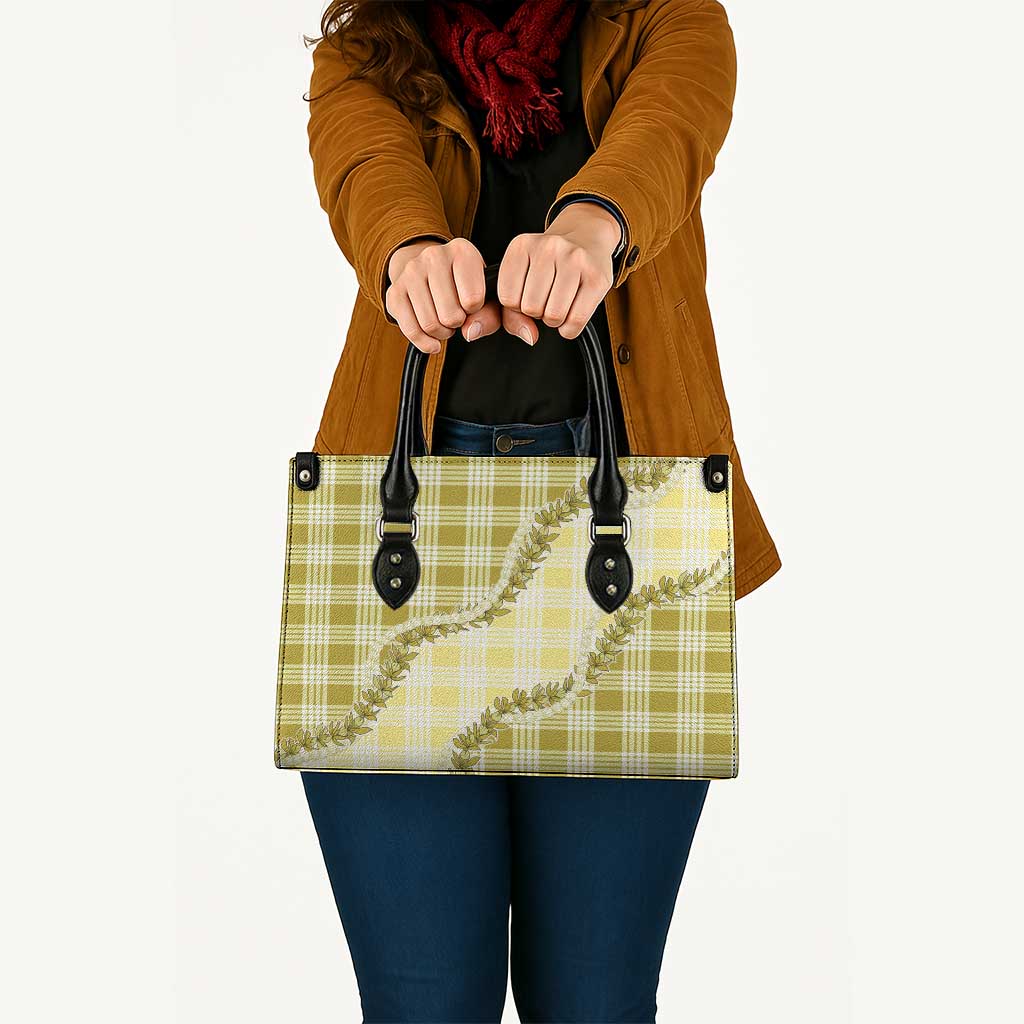 Yellow Hawaii Palaka Leather Bag Hawaiian Pikake Lei LT05 - Polynesian Pride