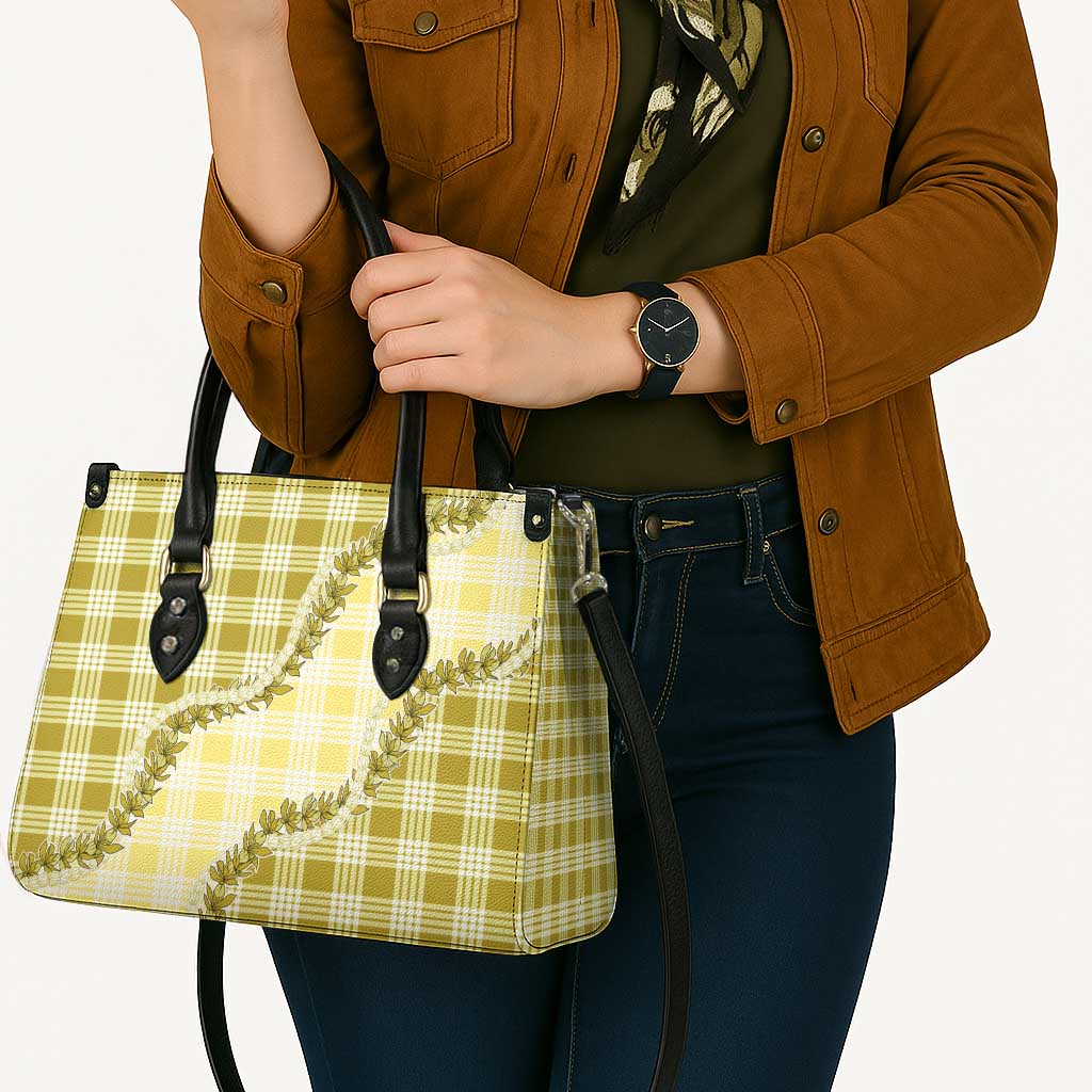 Yellow Hawaii Palaka Leather Bag Hawaiian Pikake Lei LT05 - Polynesian Pride
