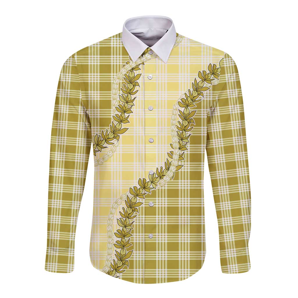 Yellow Hawaii Palaka Long Sleeve Button Shirt Hawaiian Pikake Lei LT05 Unisex Yellow - Polynesian Pride