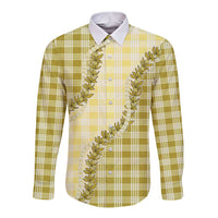 Yellow Hawaii Palaka Long Sleeve Button Shirt Hawaiian Pikake Lei LT05 Unisex Yellow - Polynesian Pride