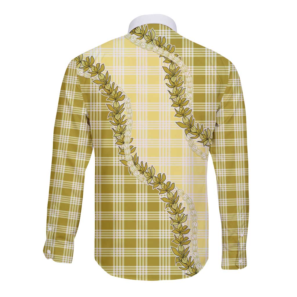 Yellow Hawaii Palaka Long Sleeve Button Shirt Hawaiian Pikake Lei LT05 - Polynesian Pride