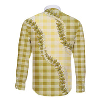 Yellow Hawaii Palaka Long Sleeve Button Shirt Hawaiian Pikake Lei LT05 - Polynesian Pride