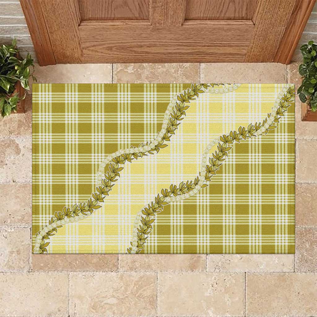 Yellow Hawaii Palaka Rubber Doormat Hawaiian Pikake Lei LT05 Yellow - Polynesian Pride