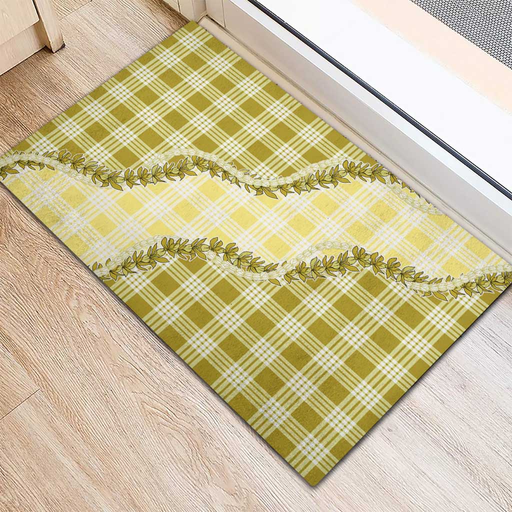 Yellow Hawaii Palaka Rubber Doormat Hawaiian Pikake Lei LT05 - Polynesian Pride