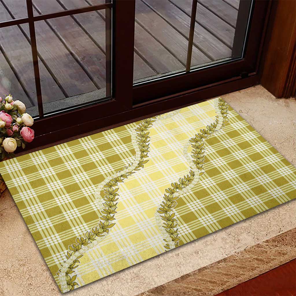 Yellow Hawaii Palaka Rubber Doormat Hawaiian Pikake Lei LT05 - Polynesian Pride
