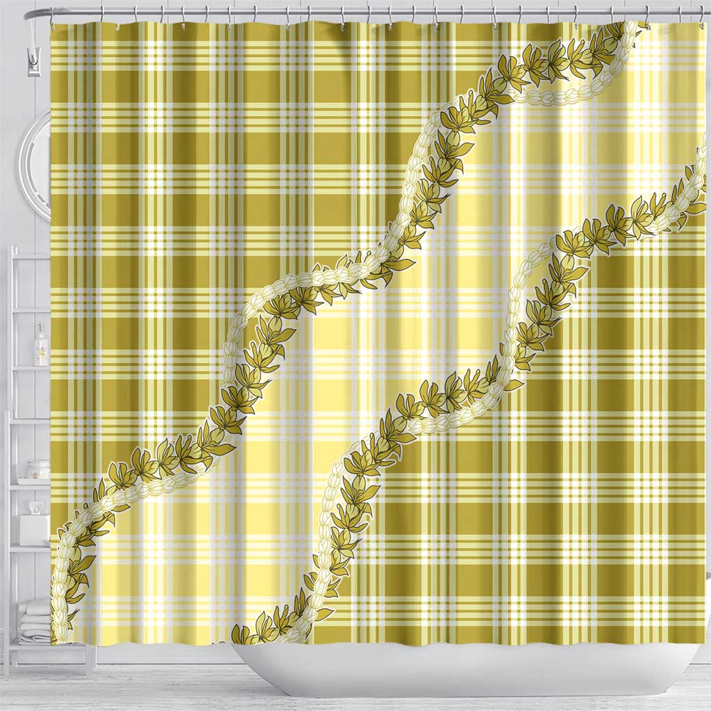 Yellow Hawaii Palaka Shower Curtain Hawaiian Pikake Lei LT05 - Polynesian Pride