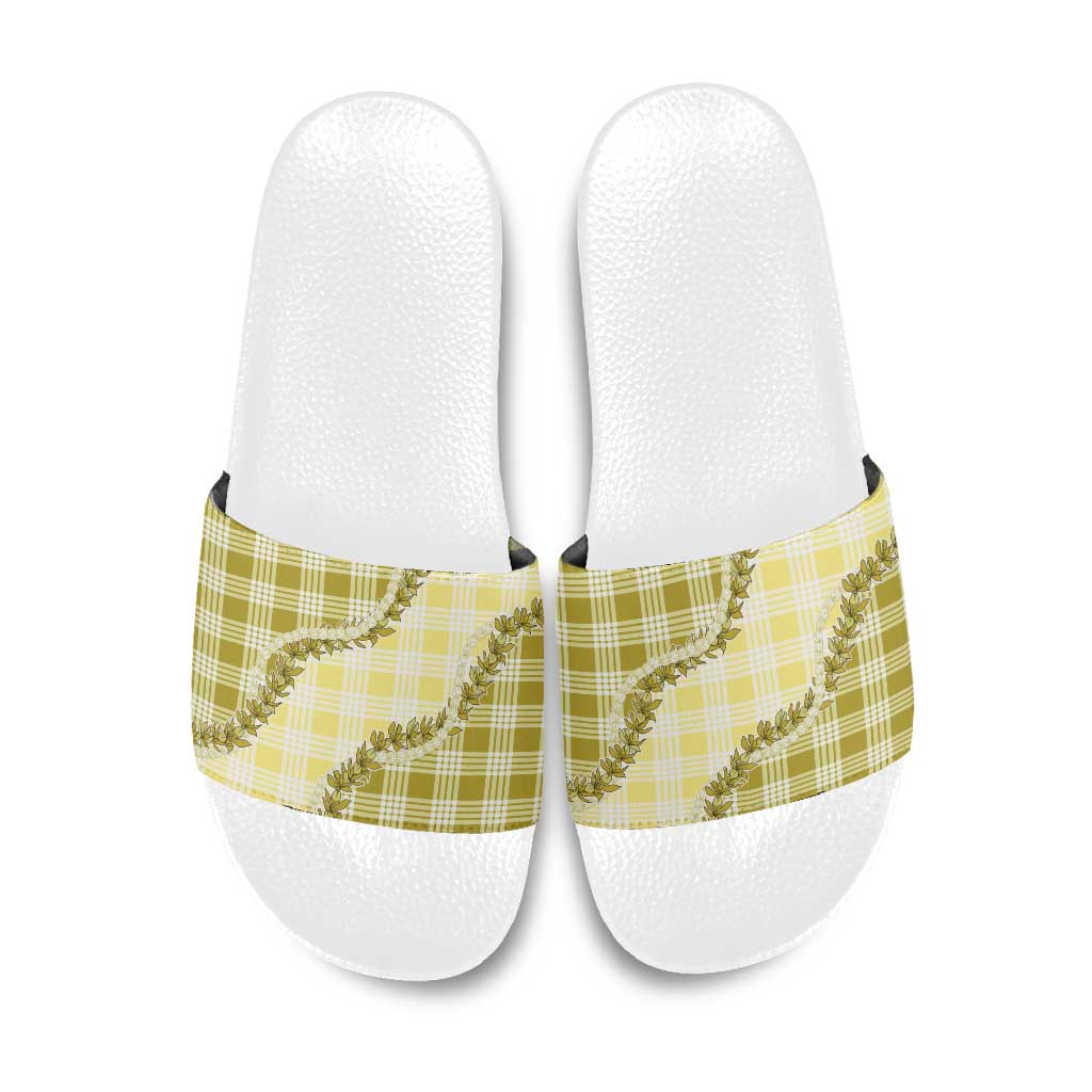 Yellow Hawaii Palaka Slide Sandals Hawaiian Pikake Lei LT05 Yellow - Polynesian Pride