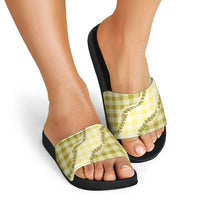 Yellow Hawaii Palaka Slide Sandals Hawaiian Pikake Lei LT05 - Polynesian Pride