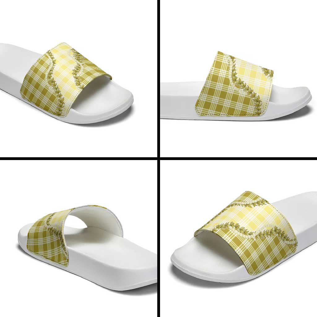 Yellow Hawaii Palaka Slide Sandals Hawaiian Pikake Lei LT05 - Polynesian Pride