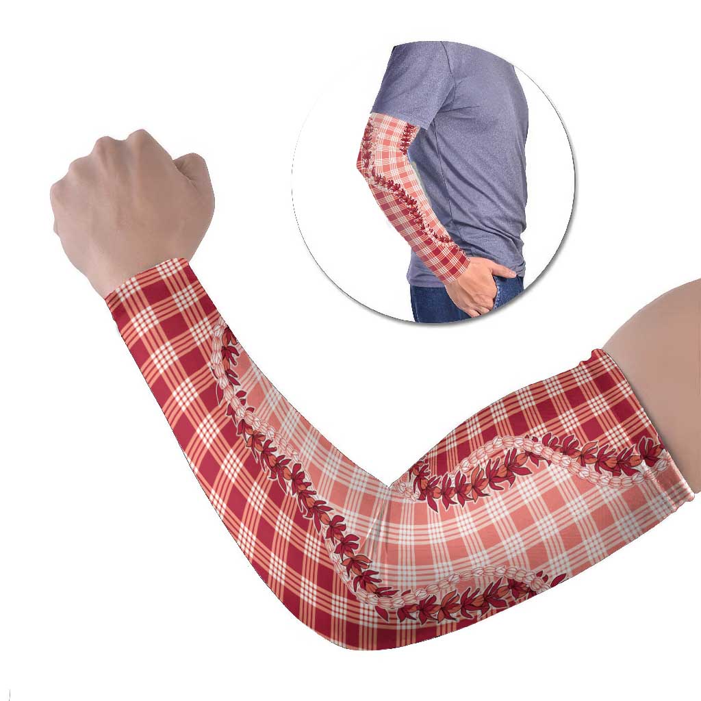 Red Hawaii Palaka Arm Sleeves Hawaiian Pikake Lei LT05 Set of 2 Red - Polynesian Pride