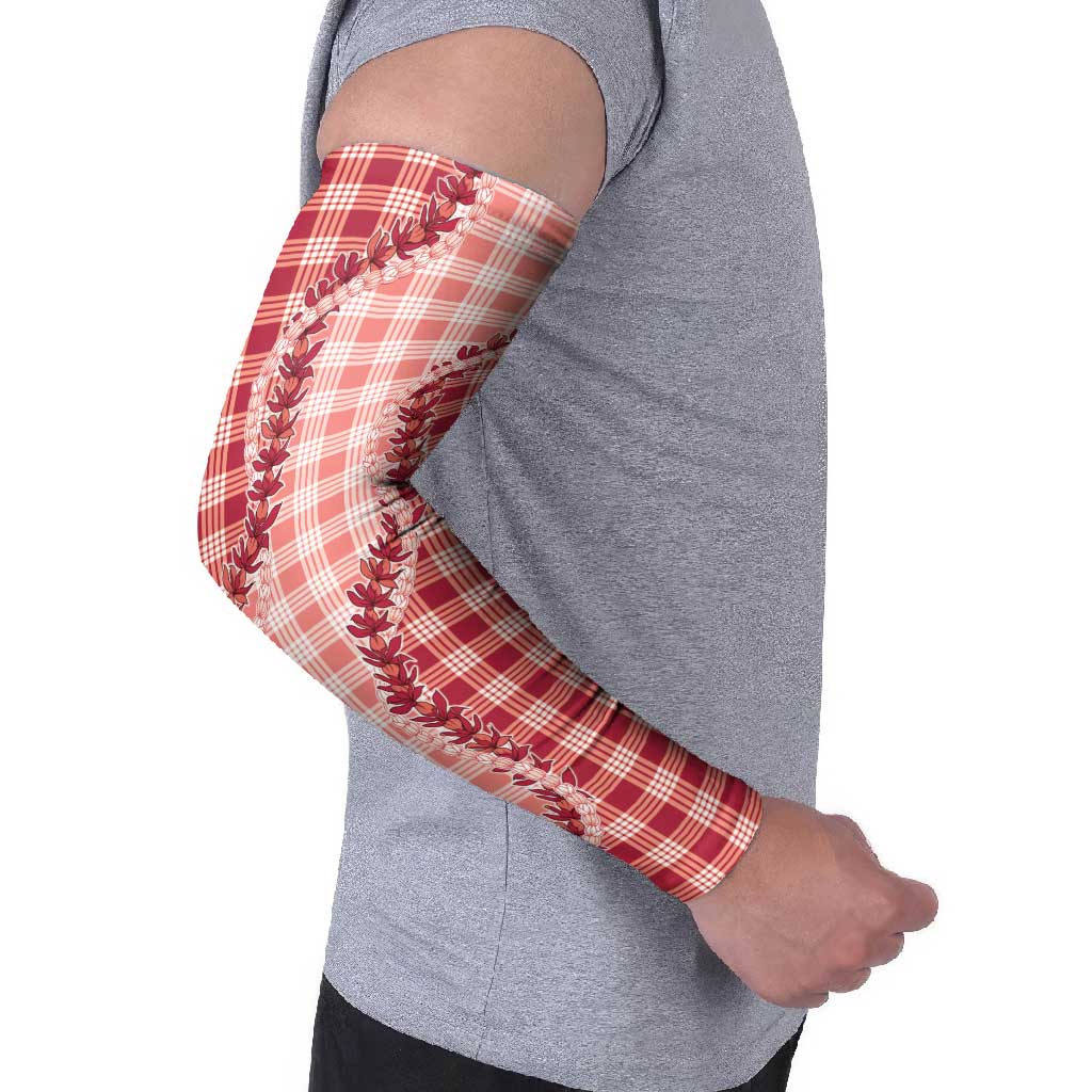 Red Hawaii Palaka Arm Sleeves Hawaiian Pikake Lei LT05 - Polynesian Pride