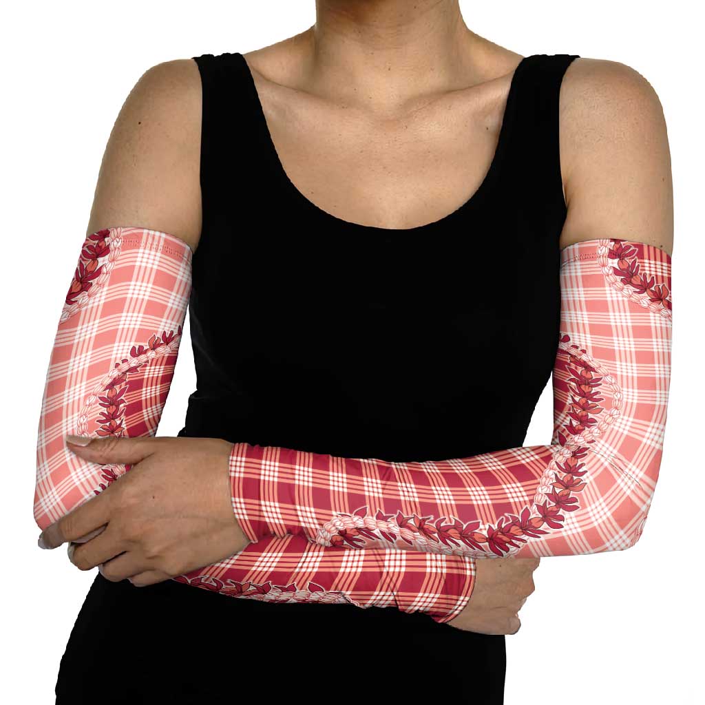 Red Hawaii Palaka Arm Sleeves Hawaiian Pikake Lei LT05 - Polynesian Pride