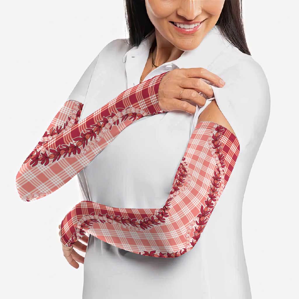 Red Hawaii Palaka Arm Sleeves Hawaiian Pikake Lei LT05 - Polynesian Pride