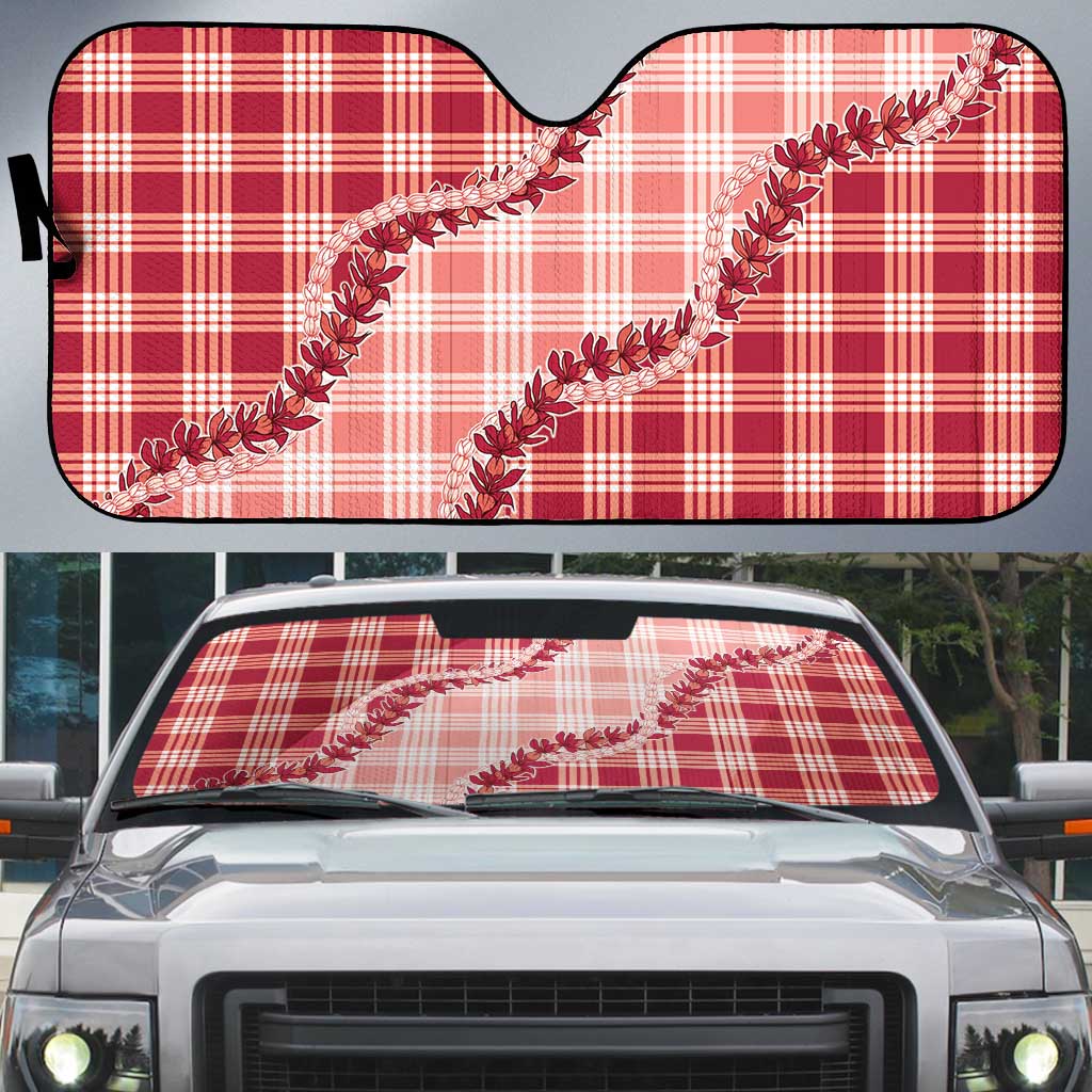 Red Hawaii Palaka Auto Sun Shade Hawaiian Pikake Lei LT05 Red - Polynesian Pride