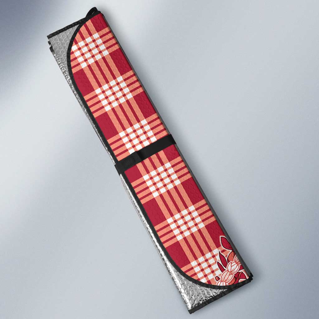 Red Hawaii Palaka Auto Sun Shade Hawaiian Pikake Lei LT05 - Polynesian Pride