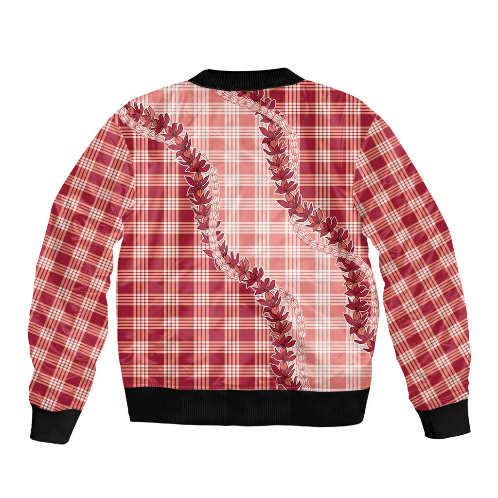 Red Hawaii Palaka Bomber Jacket Hawaiian Pikake Lei LT05 - Polynesian Pride