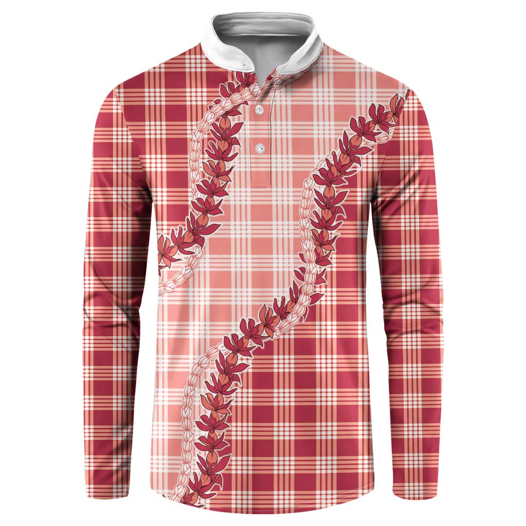 Red Hawaii Palaka Button Sweatshirt Hawaiian Pikake Lei LT05 Red - Polynesian Pride
