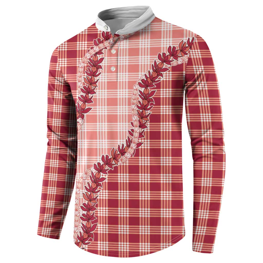 Red Hawaii Palaka Button Sweatshirt Hawaiian Pikake Lei LT05 - Polynesian Pride
