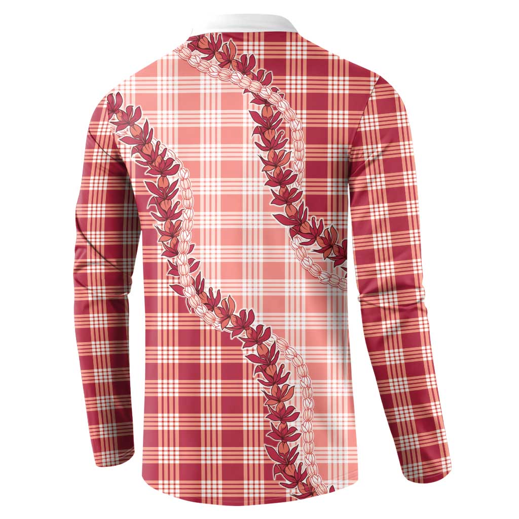 Red Hawaii Palaka Button Sweatshirt Hawaiian Pikake Lei LT05 - Polynesian Pride