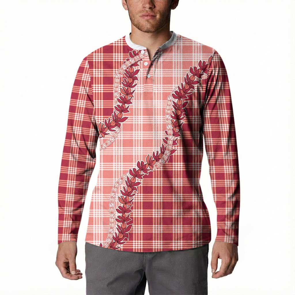 Red Hawaii Palaka Button Sweatshirt Hawaiian Pikake Lei LT05 - Polynesian Pride
