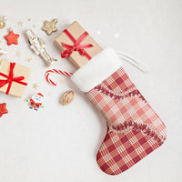 Red Hawaii Palaka Christmas Stocking Hawaiian Pikake Lei