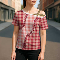 Red Hawaii Palaka Cross Shoulder Shirt Hawaiian Pikake Lei LT05 - Polynesian Pride