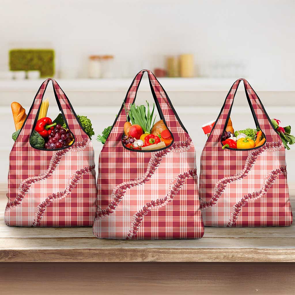 Red Hawaii Palaka Grocery Bag Hawaiian Pikake Lei LT05 3-pack One Size Red - Polynesian Pride