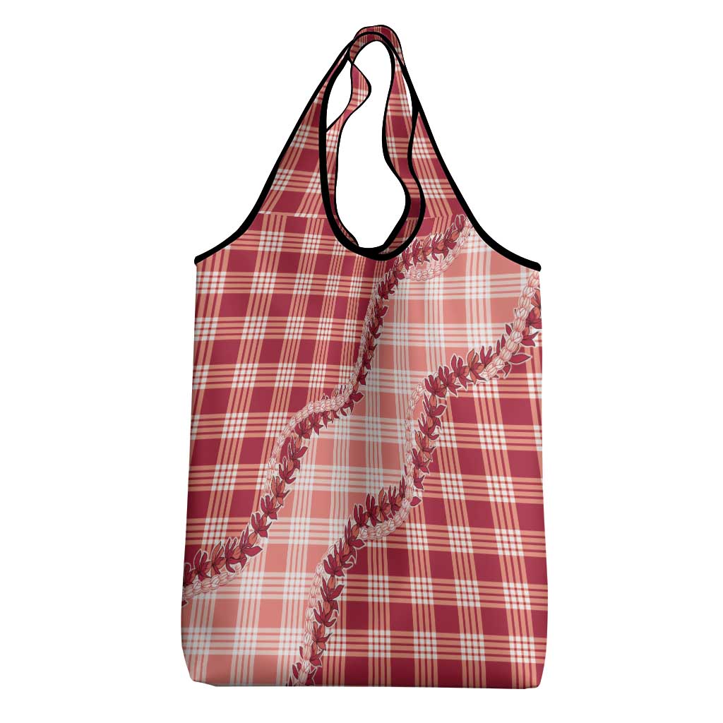 Red Hawaii Palaka Grocery Bag Hawaiian Pikake Lei LT05 - Polynesian Pride