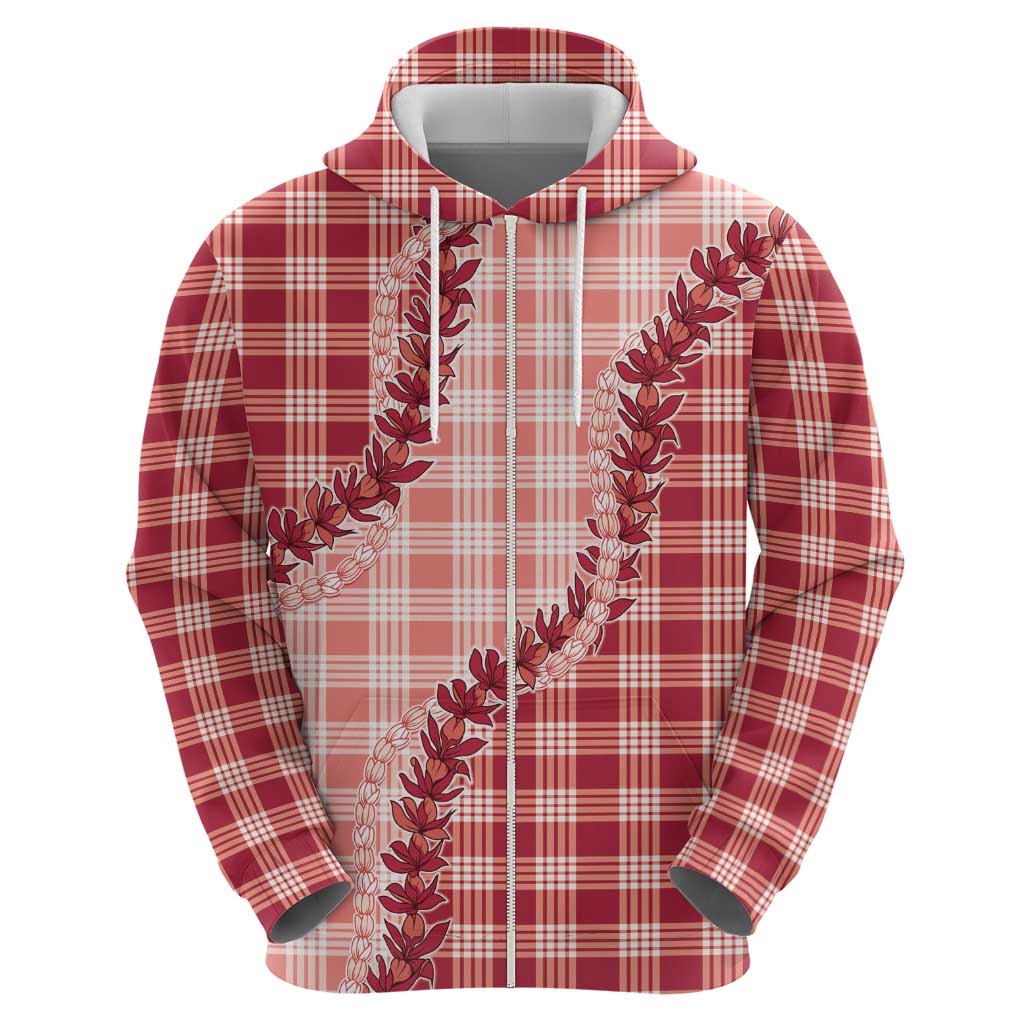 Red Hawaii Palaka Hoodie Hawaiian Pikake Lei LT05 - Polynesian Pride