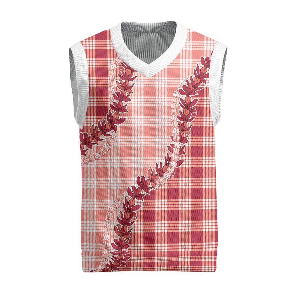 Red Hawaii Palaka Christmas Knitted V-Neck Vest Hawaiian Pikake Lei LT05 Red - Polynesian Pride