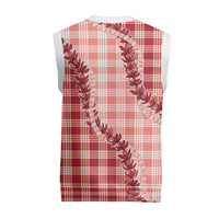 Red Hawaii Palaka Christmas Knitted V-Neck Vest Hawaiian Pikake Lei LT05 - Polynesian Pride