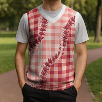 Red Hawaii Palaka Christmas Knitted V-Neck Vest Hawaiian Pikake Lei LT05 - Polynesian Pride
