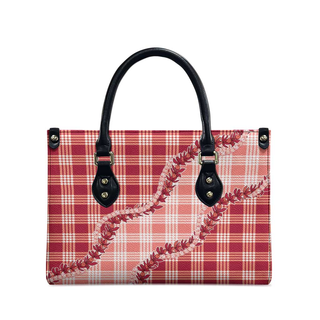 Red Hawaii Palaka Leather Bag Hawaiian Pikake Lei LT05 - Polynesian Pride