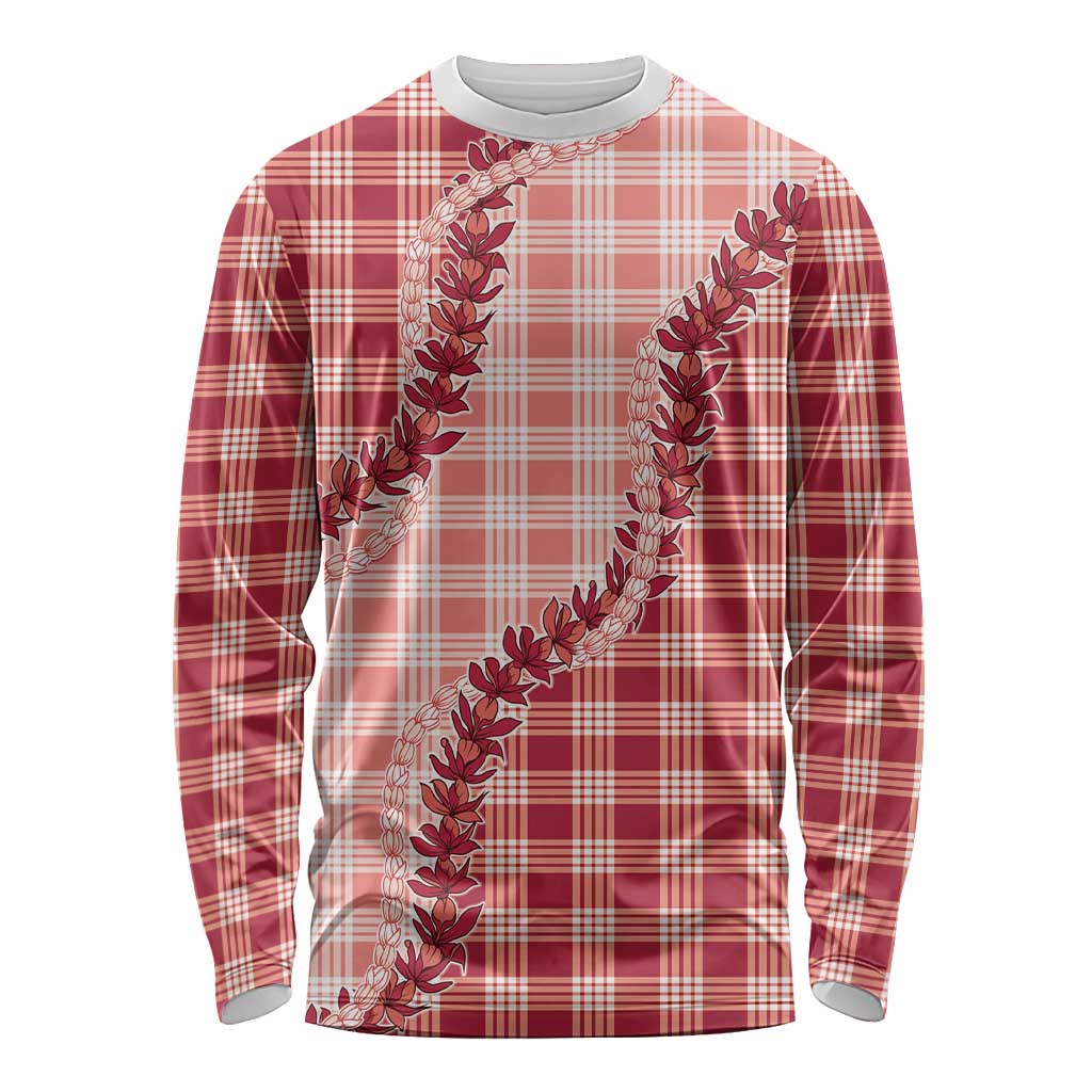 Red Hawaii Palaka Long Sleeve Shirt Hawaiian Pikake Lei LT05 Unisex Red - Polynesian Pride