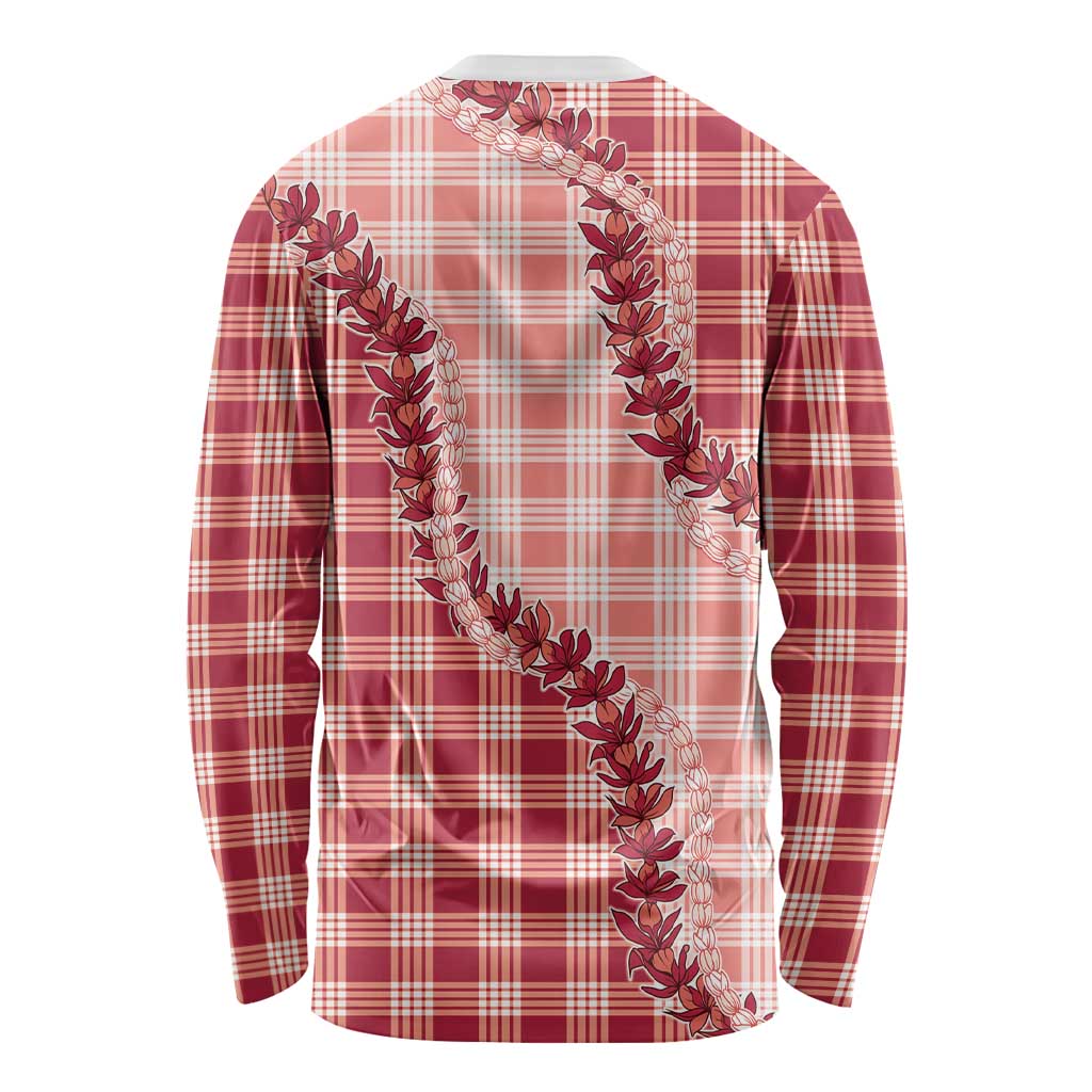 Red Hawaii Palaka Long Sleeve Shirt Hawaiian Pikake Lei LT05 - Polynesian Pride