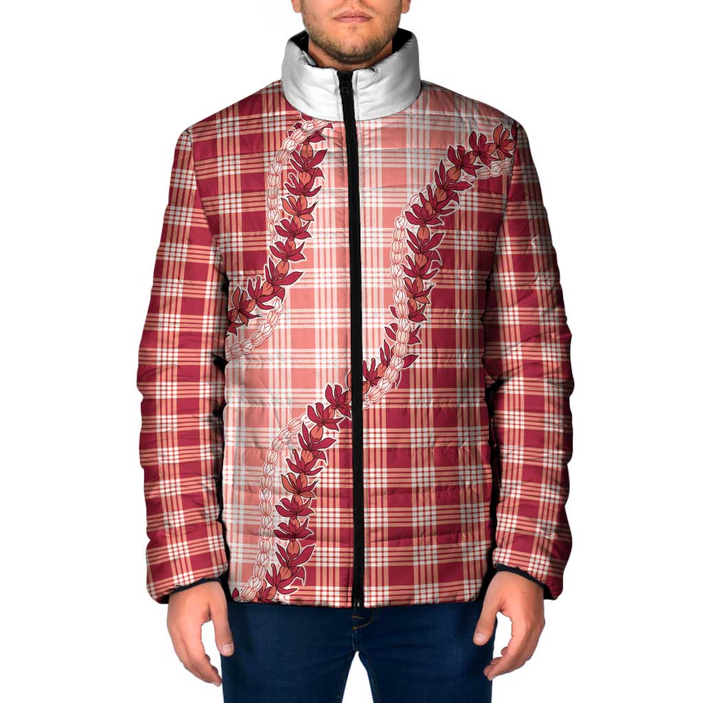 Red Hawaii Palaka Padded Jacket Hawaiian Pikake Lei LT05 Men Red - Polynesian Pride