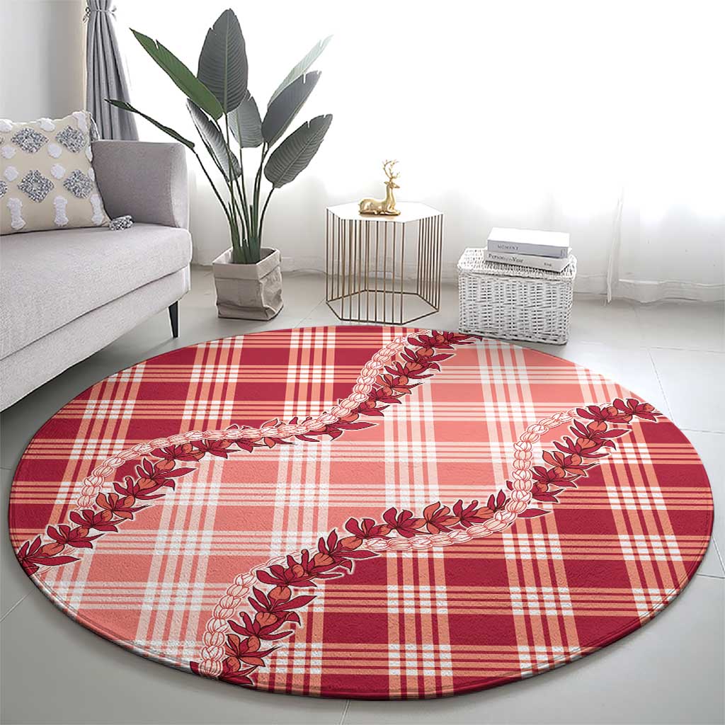 Red Hawaii Palaka Round Carpet Hawaiian Pikake Lei LT05 - Polynesian Pride