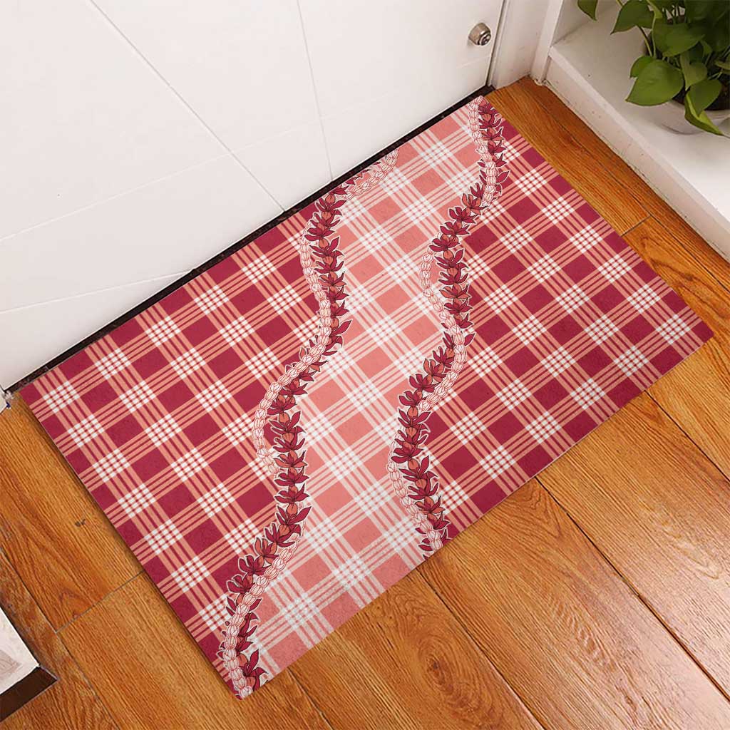 Red Hawaii Palaka Rubber Doormat Hawaiian Pikake Lei LT05 - Polynesian Pride