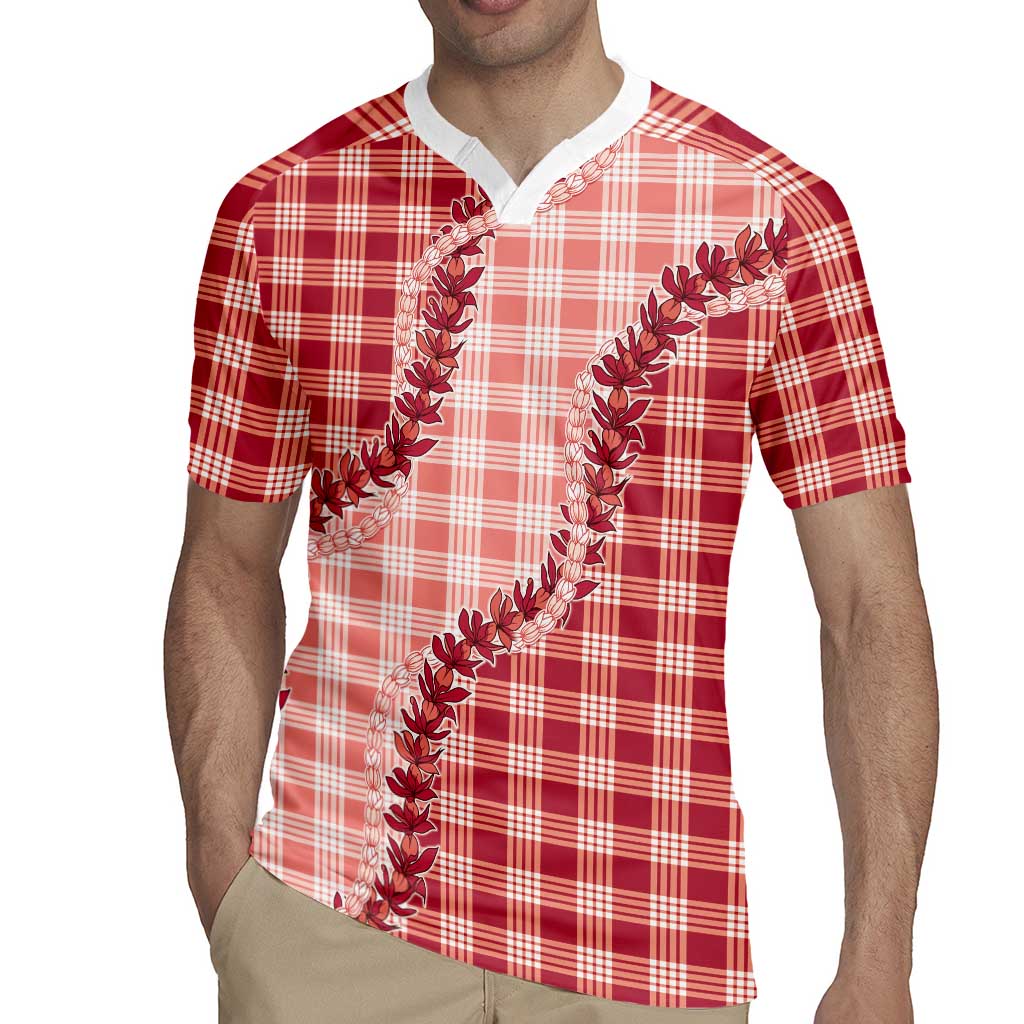 Red Hawaii Palaka Rugby Jersey Hawaiian Pikake Lei LT05 - Polynesian Pride
