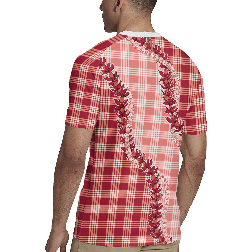 Red Hawaii Palaka Rugby Jersey Hawaiian Pikake Lei LT05 - Polynesian Pride