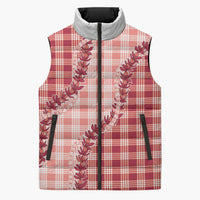 Red Hawaii Palaka Sleeveless Puffer Jacket Hawaiian Pikake Lei LT05 Unisex Red - Polynesian Pride