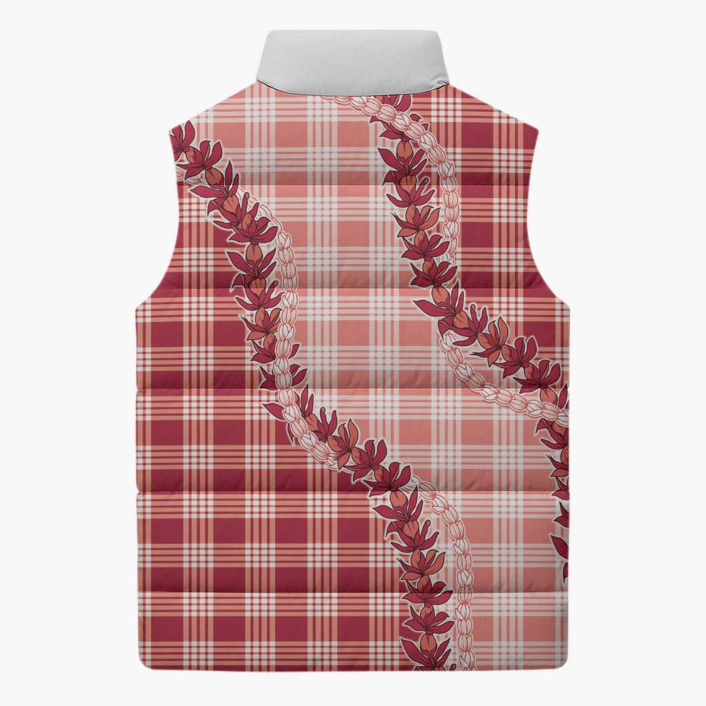 Red Hawaii Palaka Sleeveless Puffer Jacket Hawaiian Pikake Lei LT05 - Polynesian Pride
