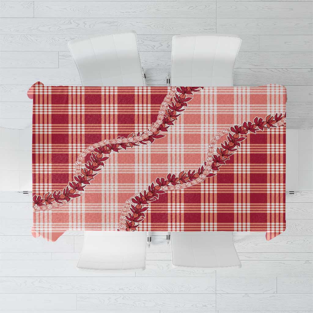 Red Hawaii Palaka Tablecloth Hawaiian Pikake Lei LT05 Red - Polynesian Pride