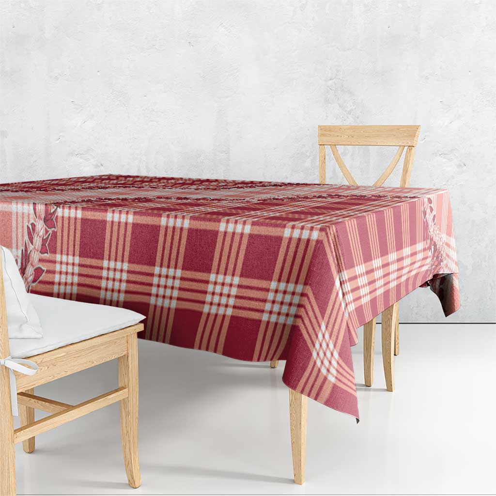 Red Hawaii Palaka Tablecloth Hawaiian Pikake Lei LT05 - Polynesian Pride