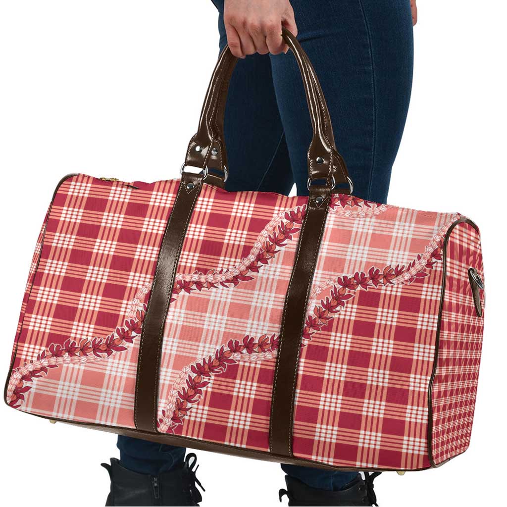 Red Hawaii Palaka Travel Bag Hawaiian Pikake Lei LT05 - Polynesian Pride