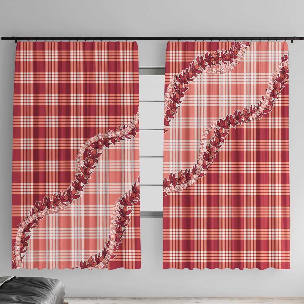 Red Hawaii Palaka Window Curtain Hawaiian Pikake Lei LT05 With Hooks Red - Polynesian Pride