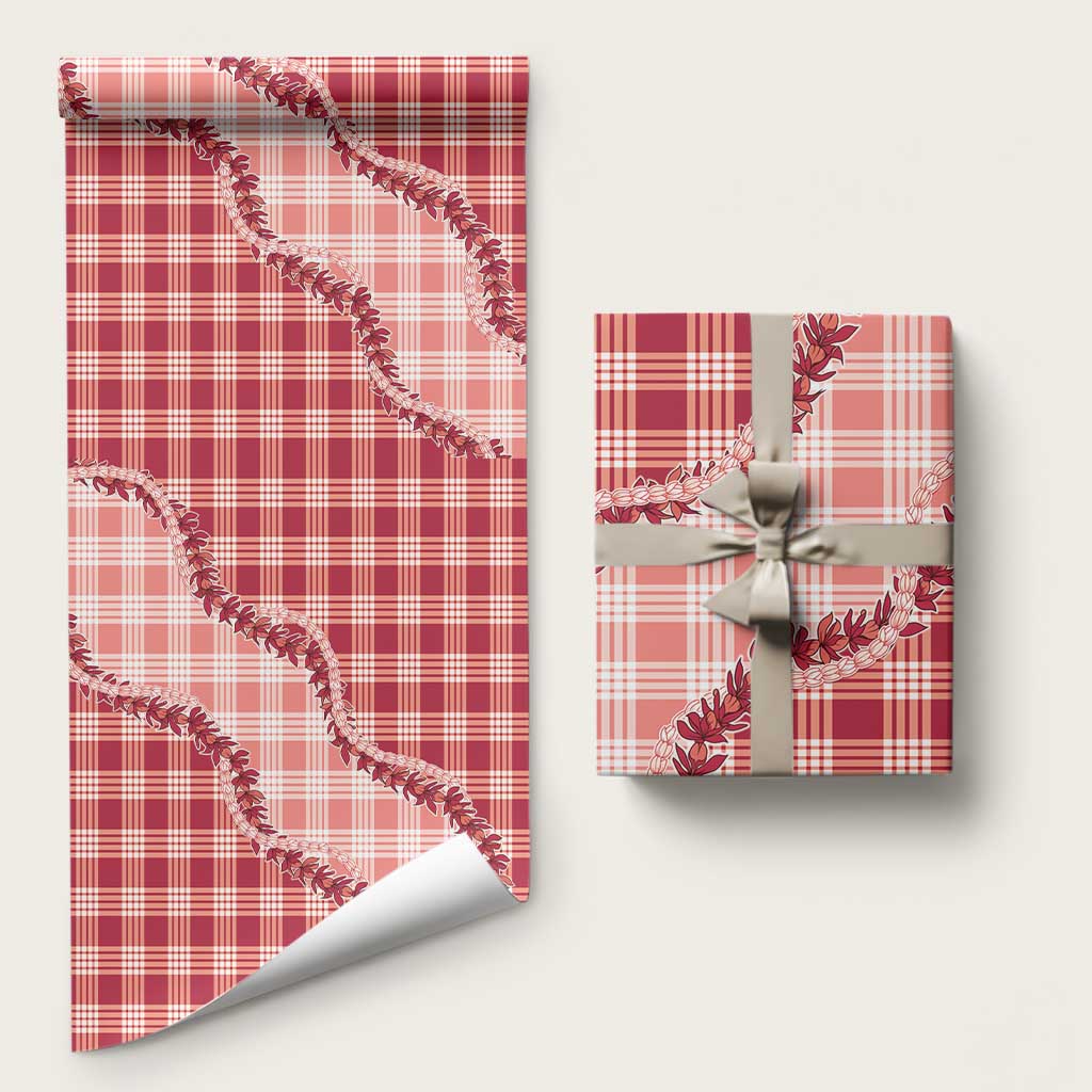 Red Hawaii Palaka Wrapping Paper Hawaiian Pikake Lei LT05 58" × 23" Red - Polynesian Pride