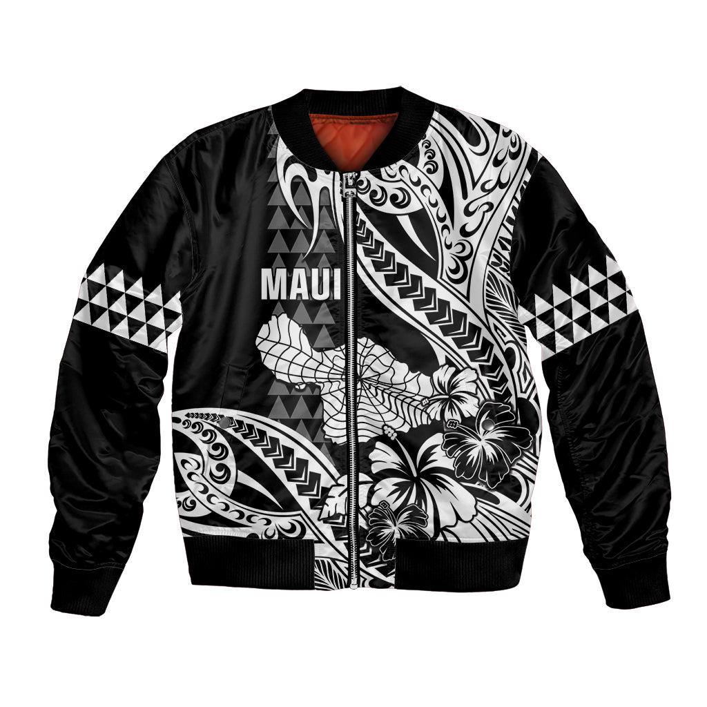 Hawaii Maui Upena Kiloi Bomber Jacket Kakau Tribal Pattern Black Version LT05 Unisex Black - Polynesian Pride