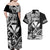 Hawaii Maui Upena Kiloi Couples Matching Off Shoulder Maxi Dress and Hawaiian Shirt Kakau Tribal Pattern Black Version